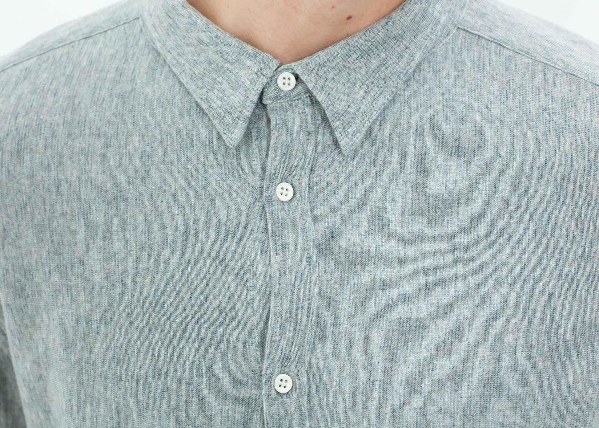 Kasuri Jersey Button-Up in Blue Grey.