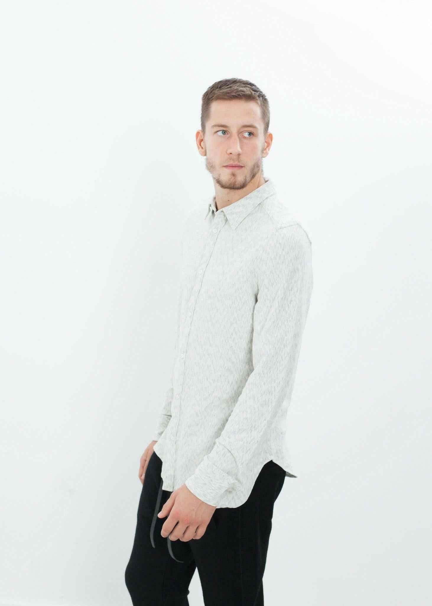 Kasuri Jersey Button-Up in Ivory/Black.