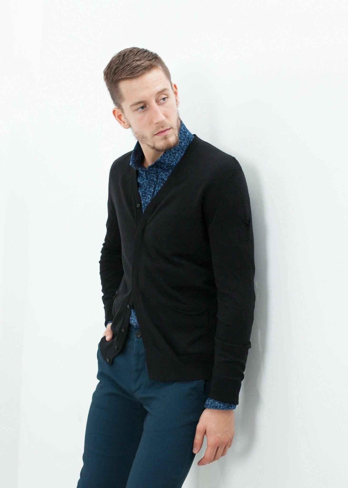 Hidden Placket Cardigan in Black.