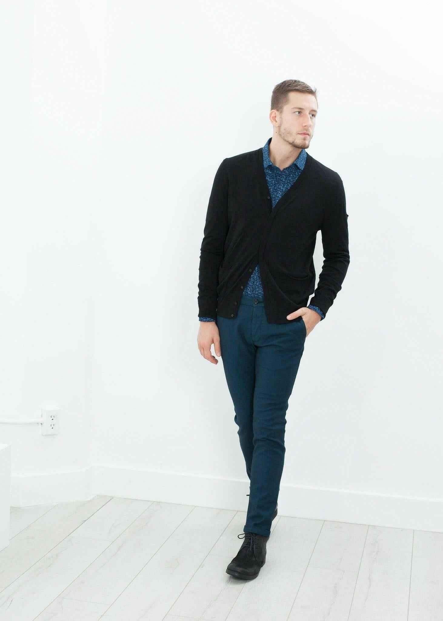 Hidden Placket Cardigan in Black.