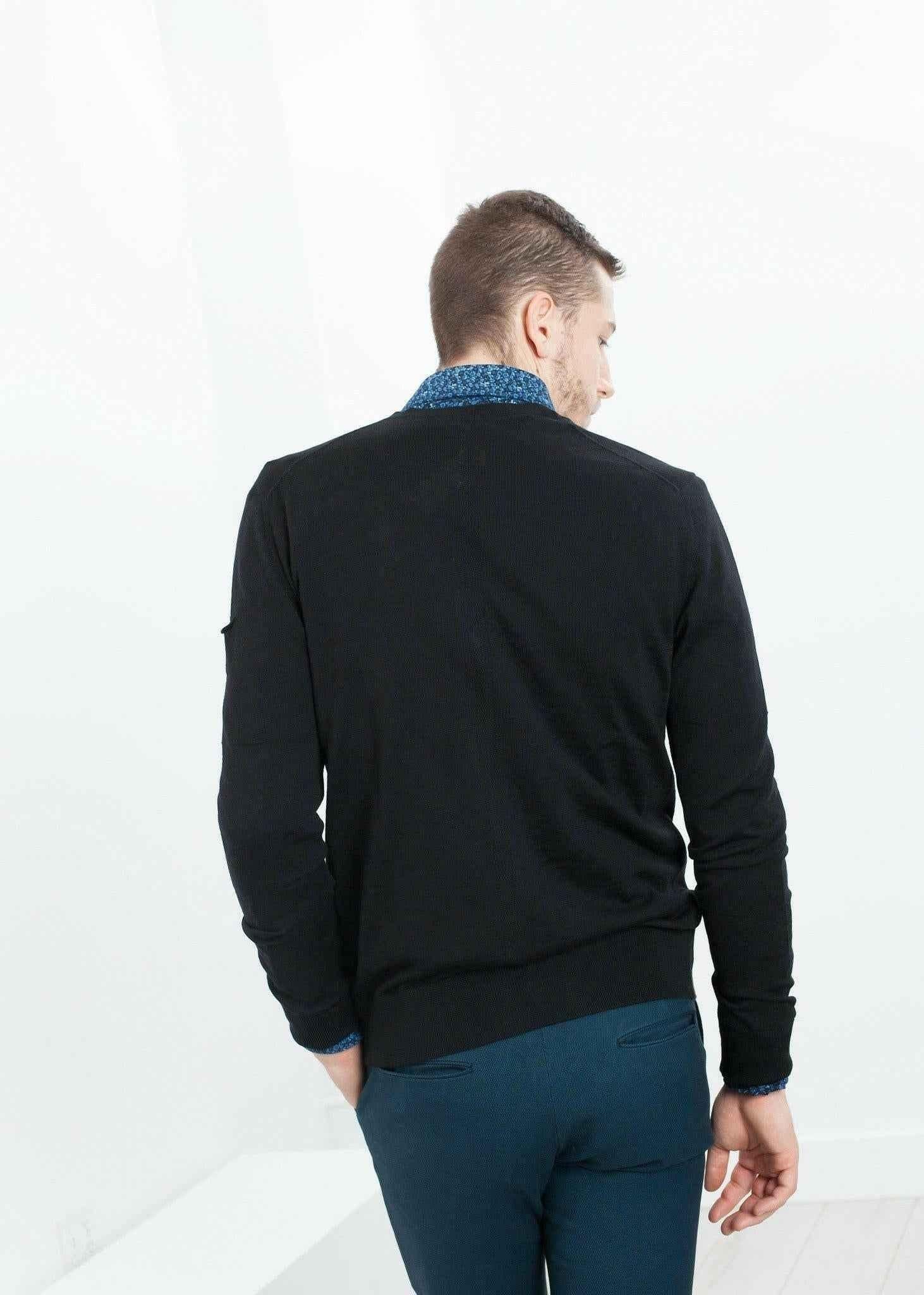 Hidden Placket Cardigan in Black.