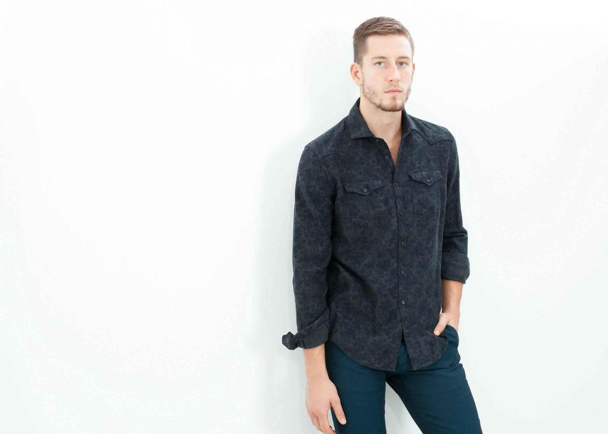 Western Arkansas Button-Up in Dark Hash Floral.