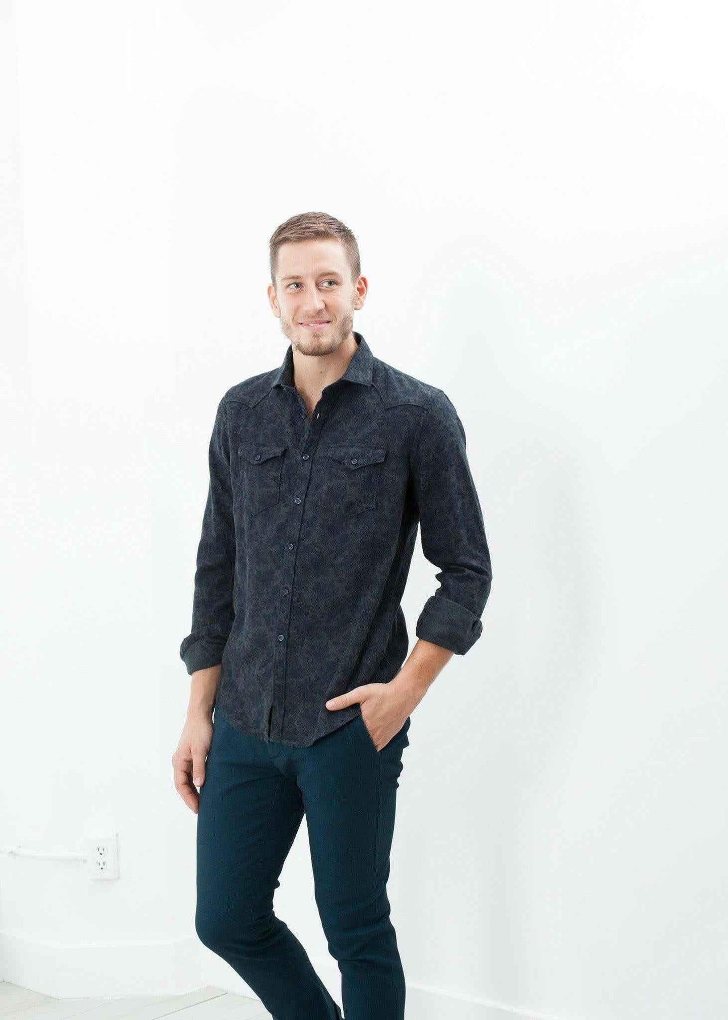 Western Arkansas Button-Up in Dark Hash Floral.