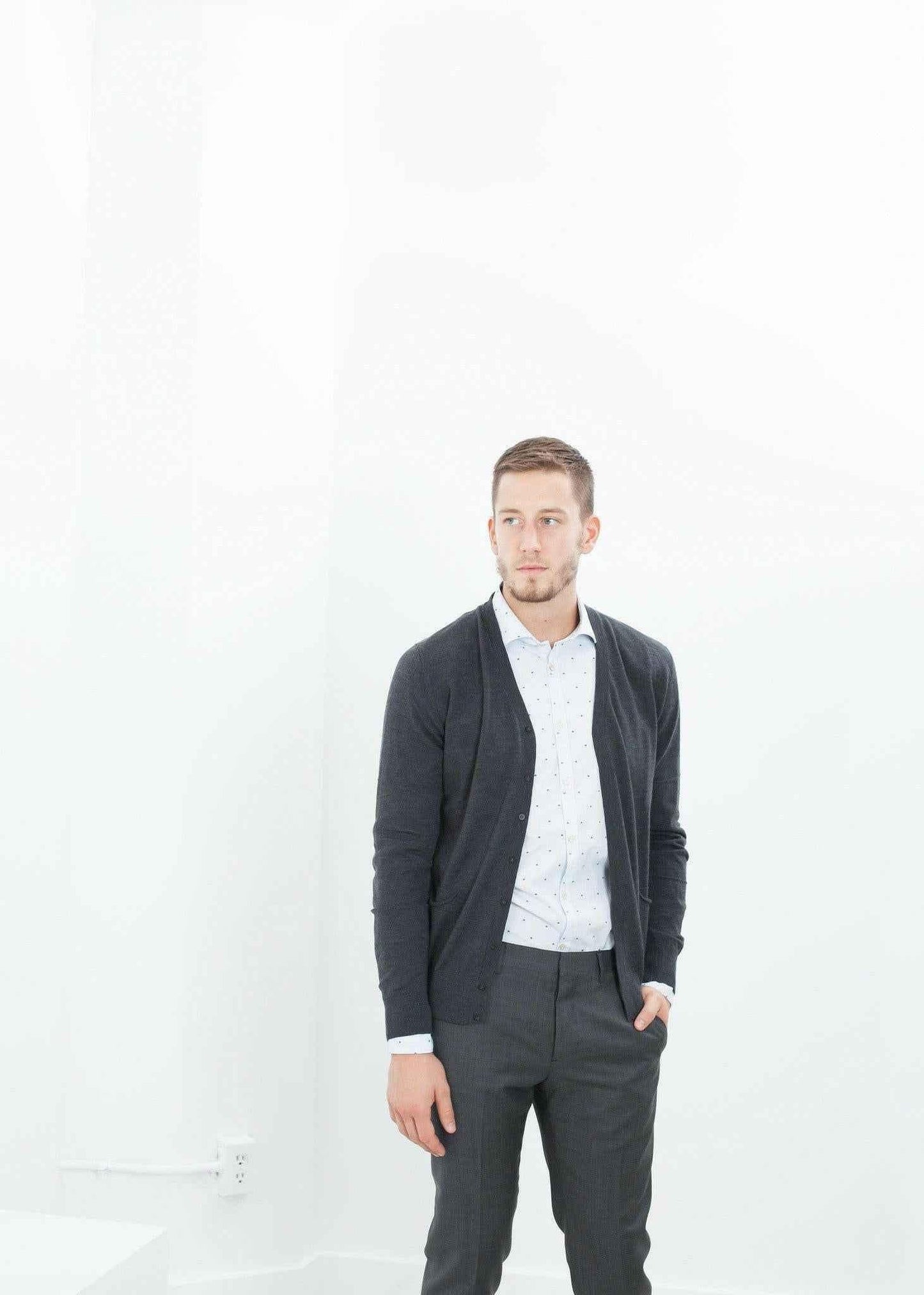 Hidden Placket Cardigan in Charcoal.