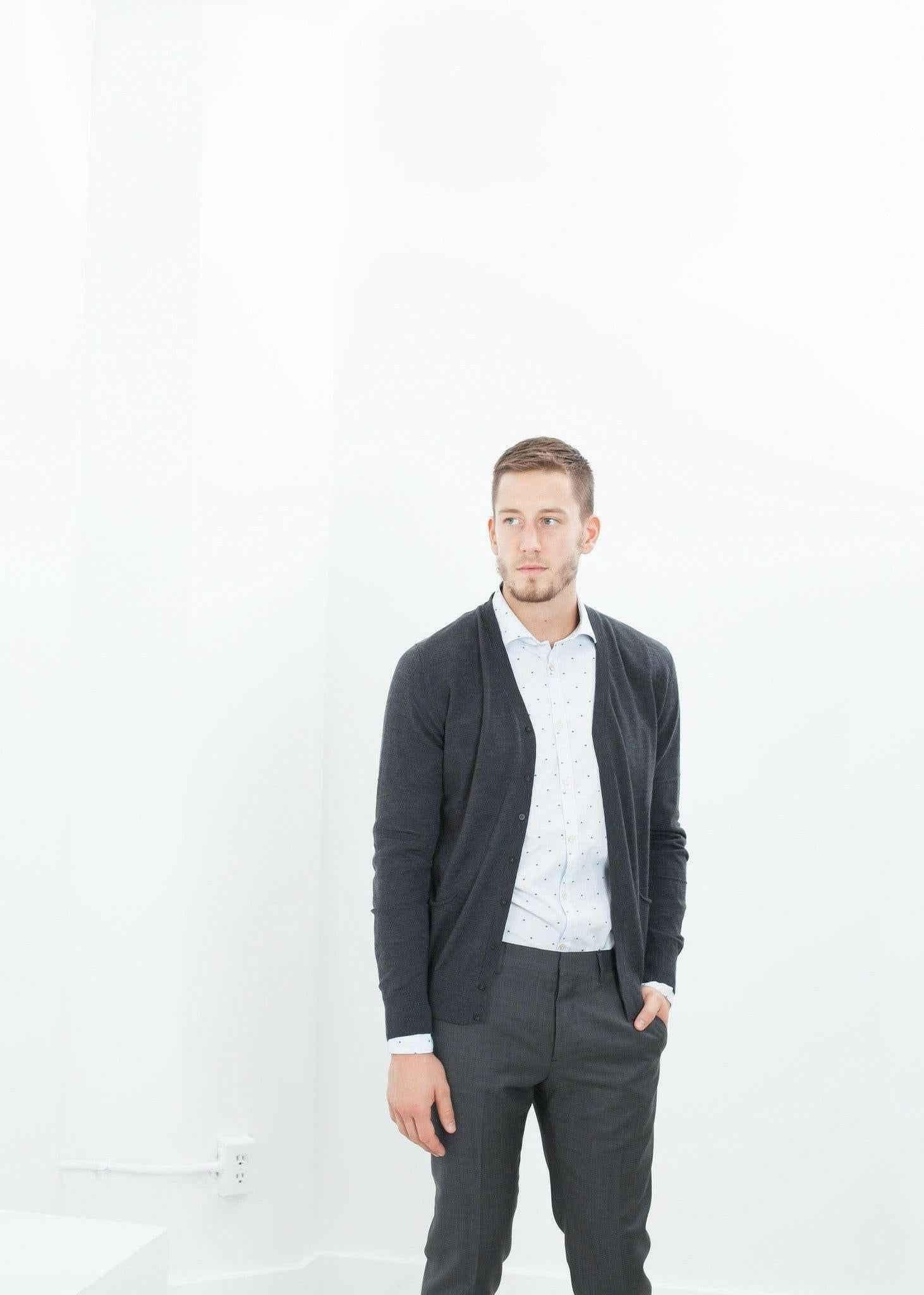 Hidden Placket Cardigan in Charcoal.