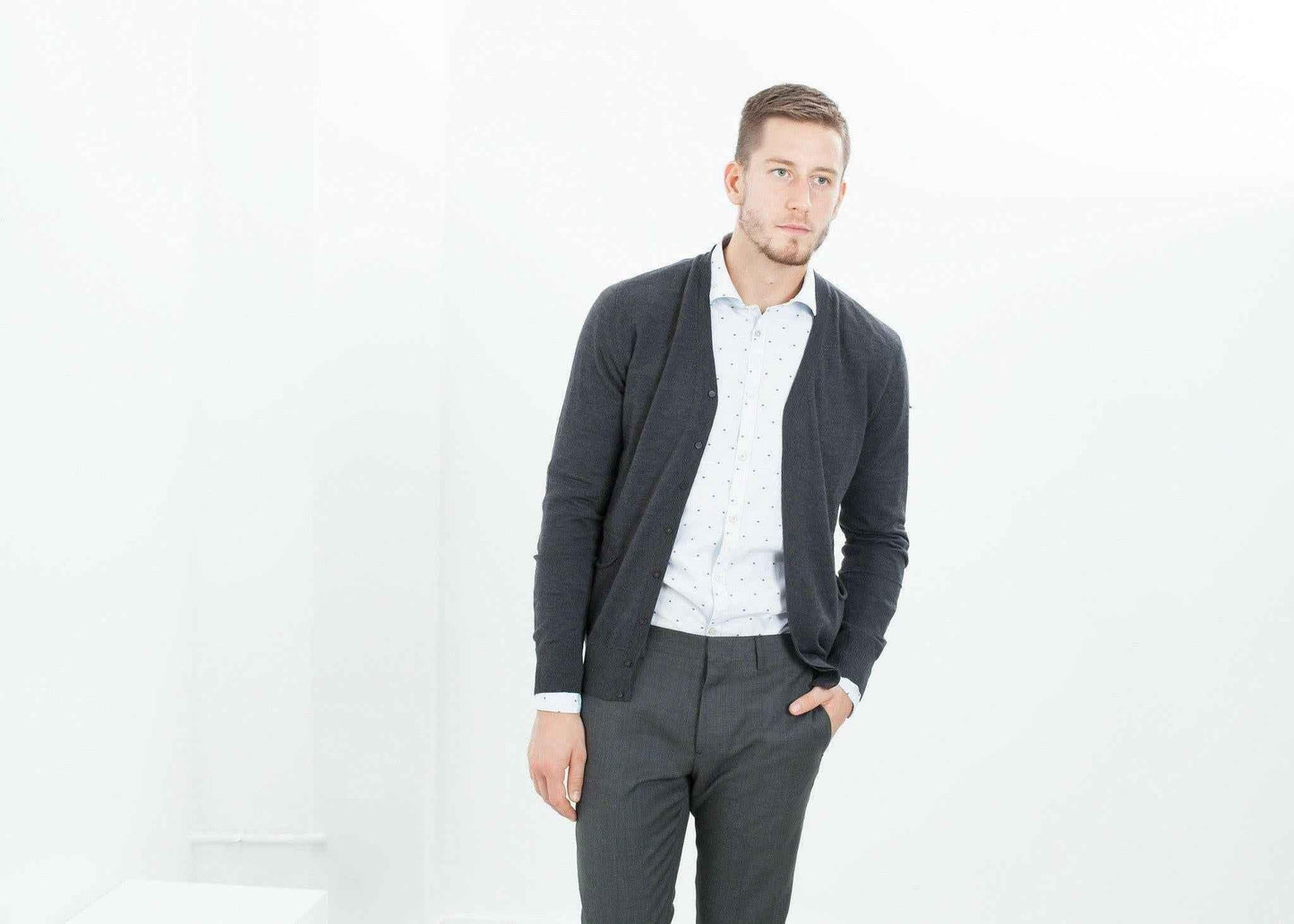 Hidden Placket Cardigan in Charcoal.