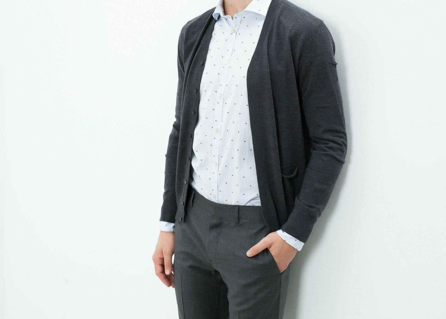 Hidden Placket Cardigan in Charcoal.
