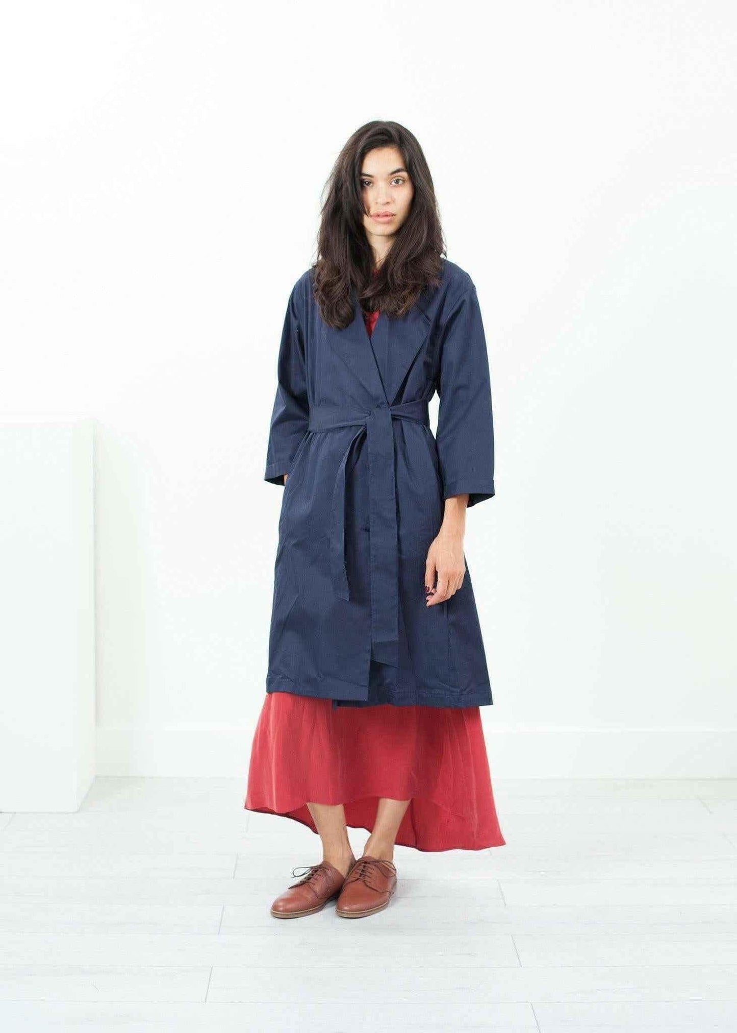 Sateen Trench in Navy.