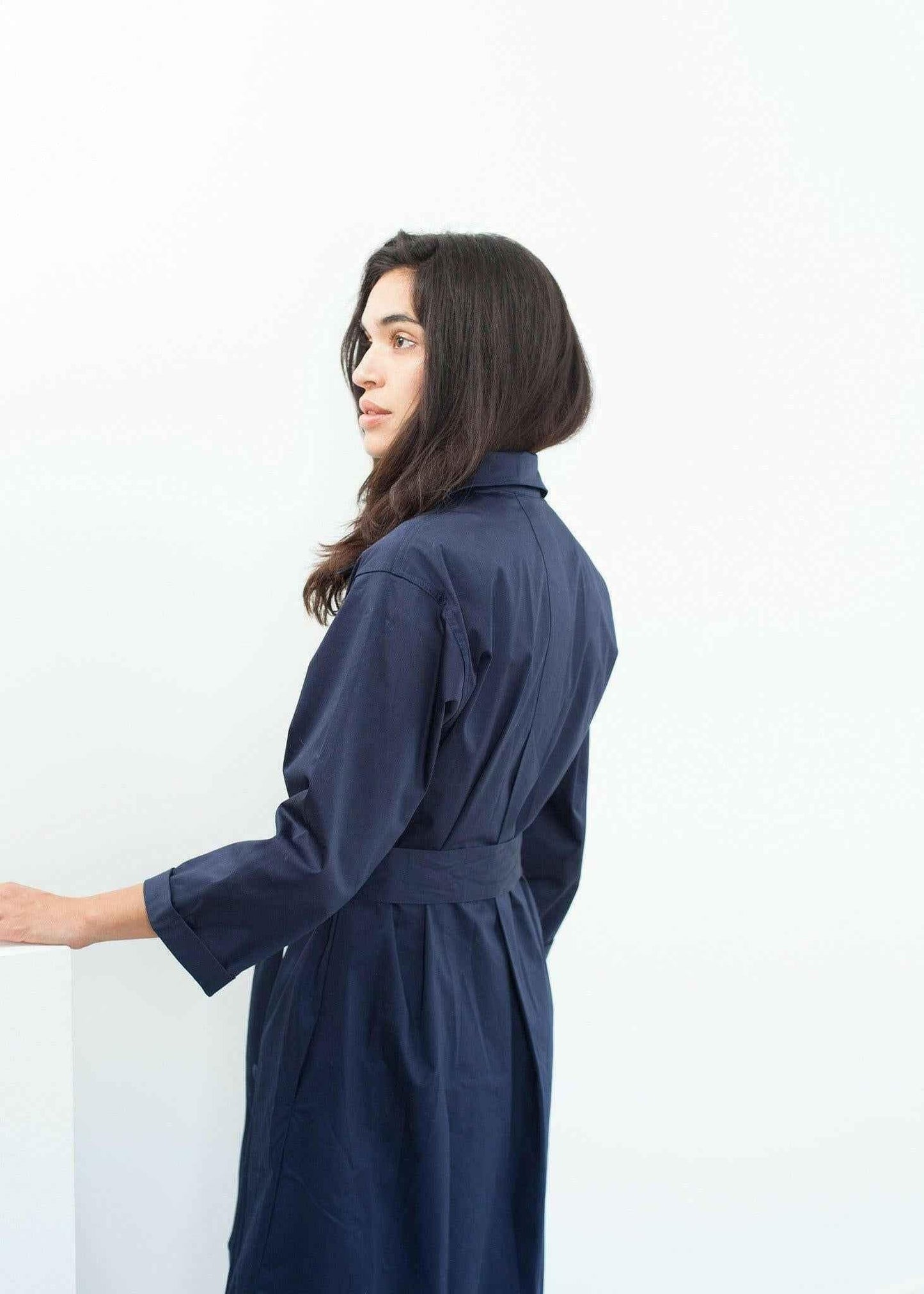 Sateen Trench in Navy.