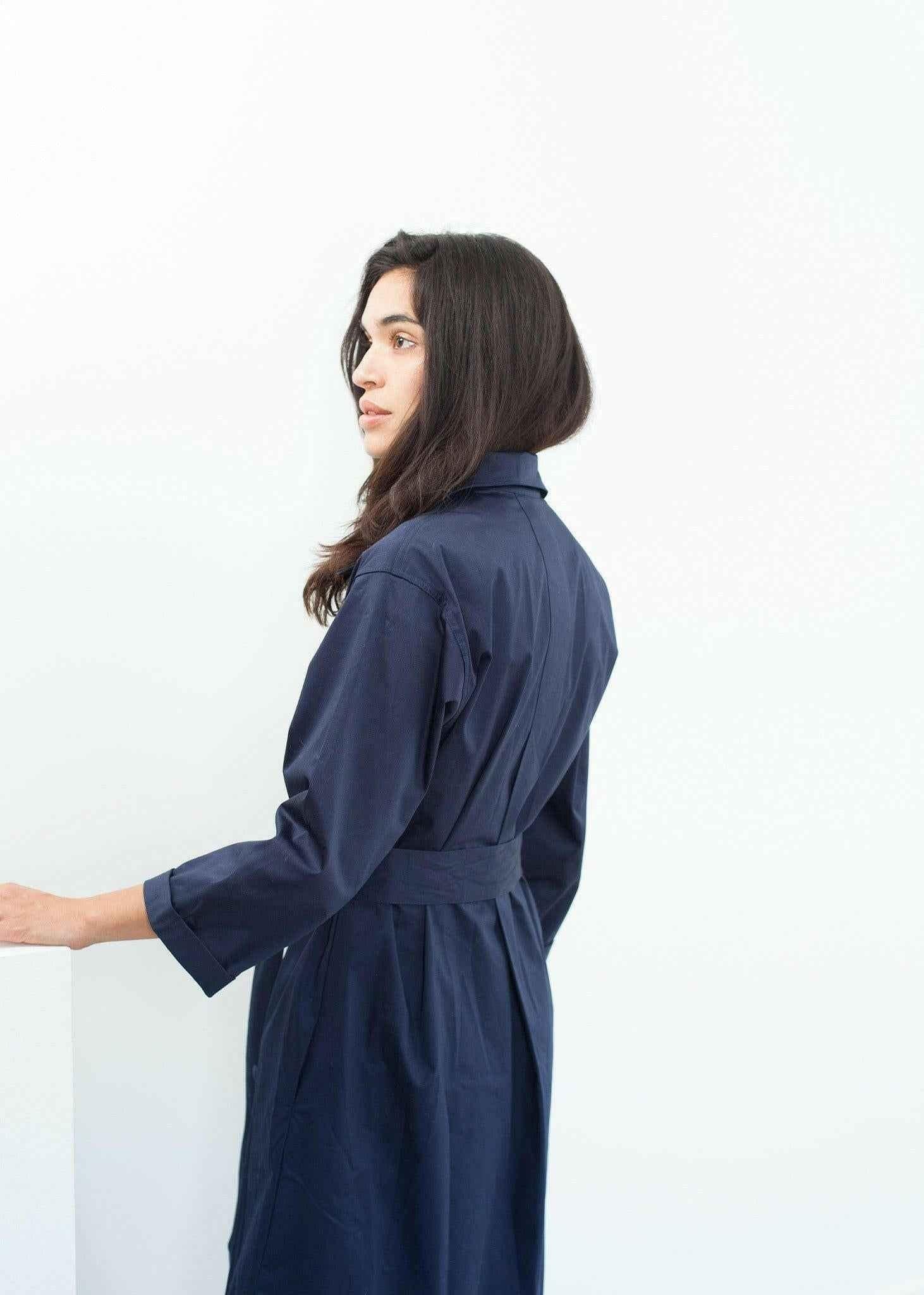 Sateen Trench in Navy.