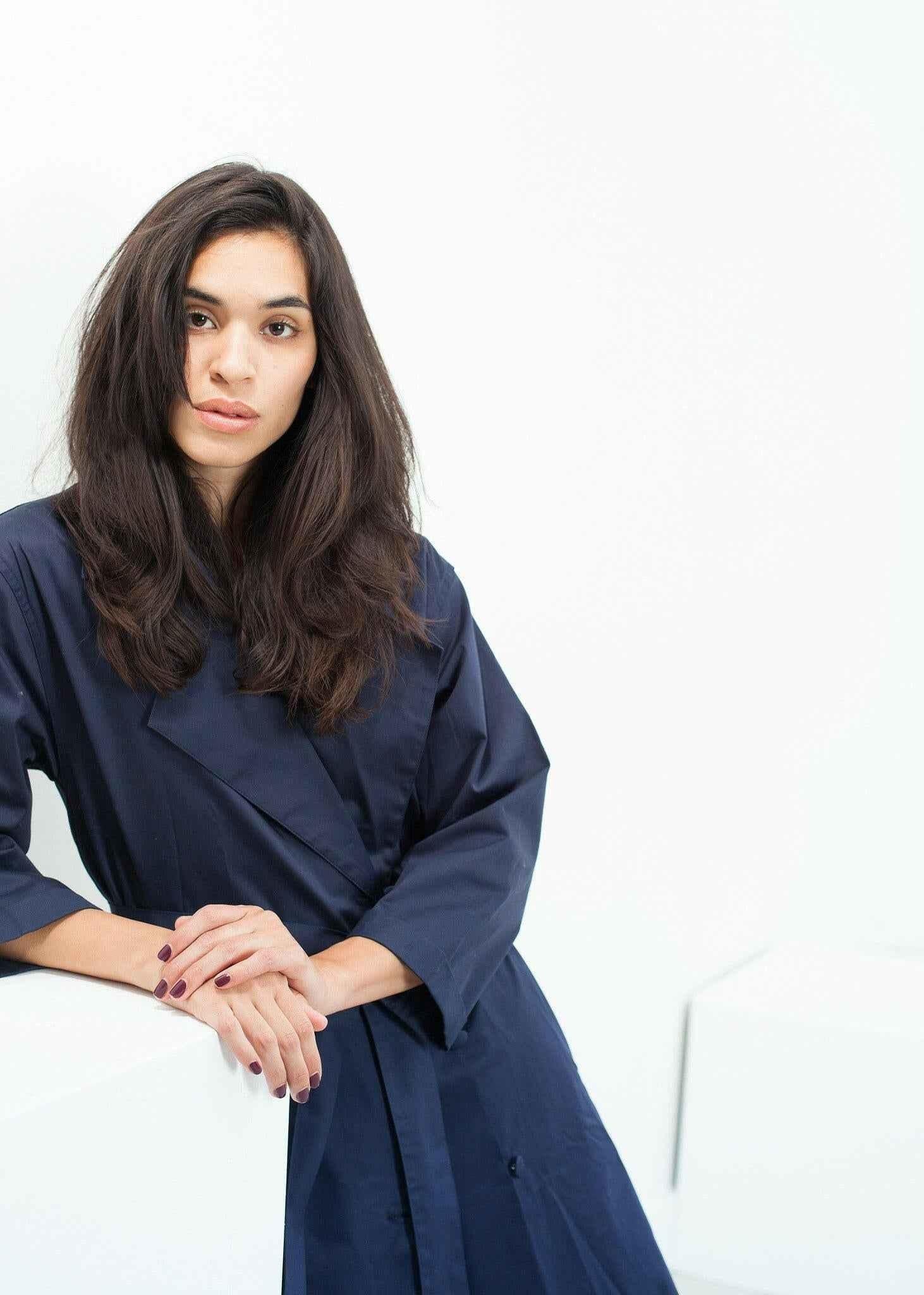 Sateen Trench in Navy.