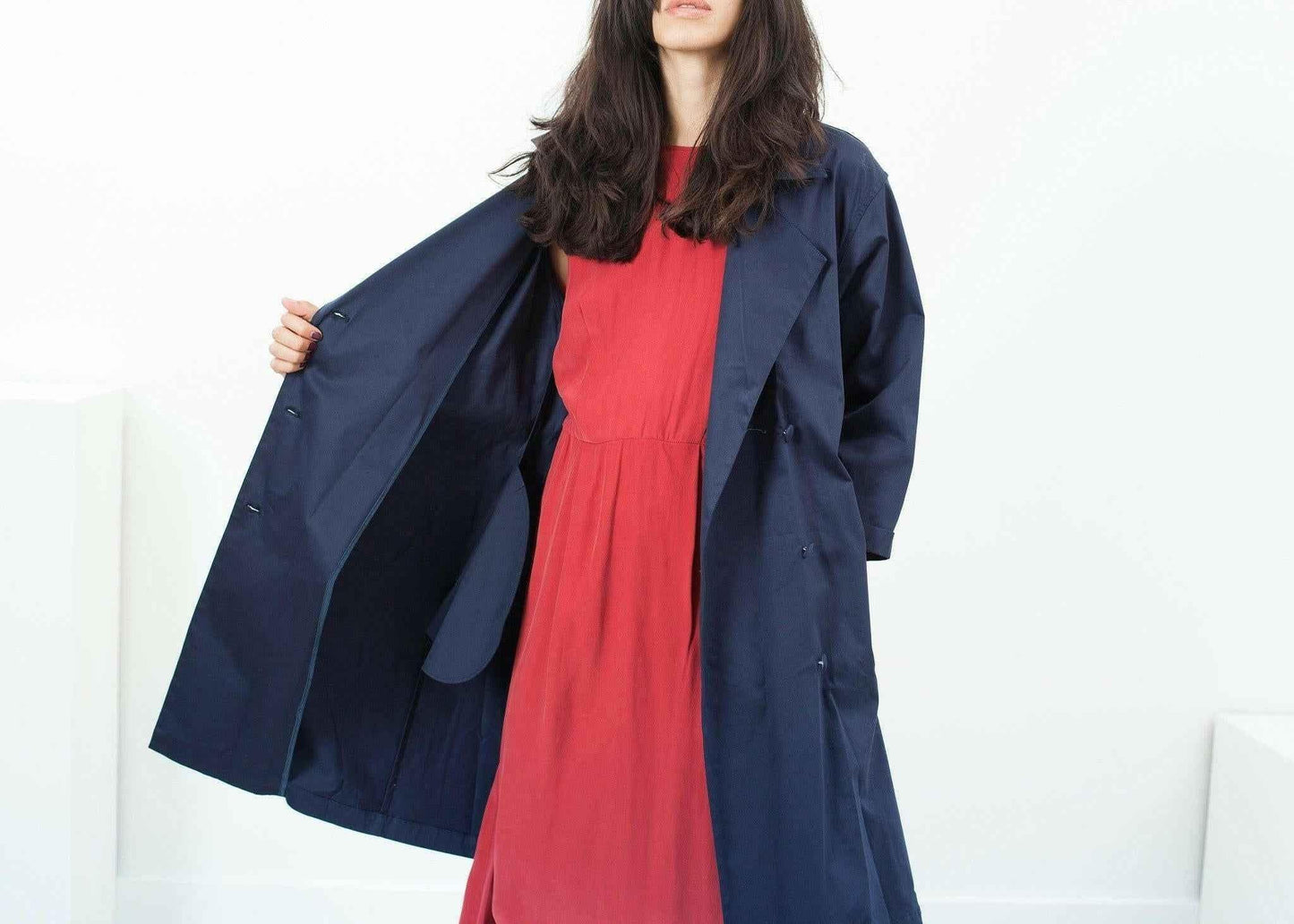 Sateen Trench in Navy.