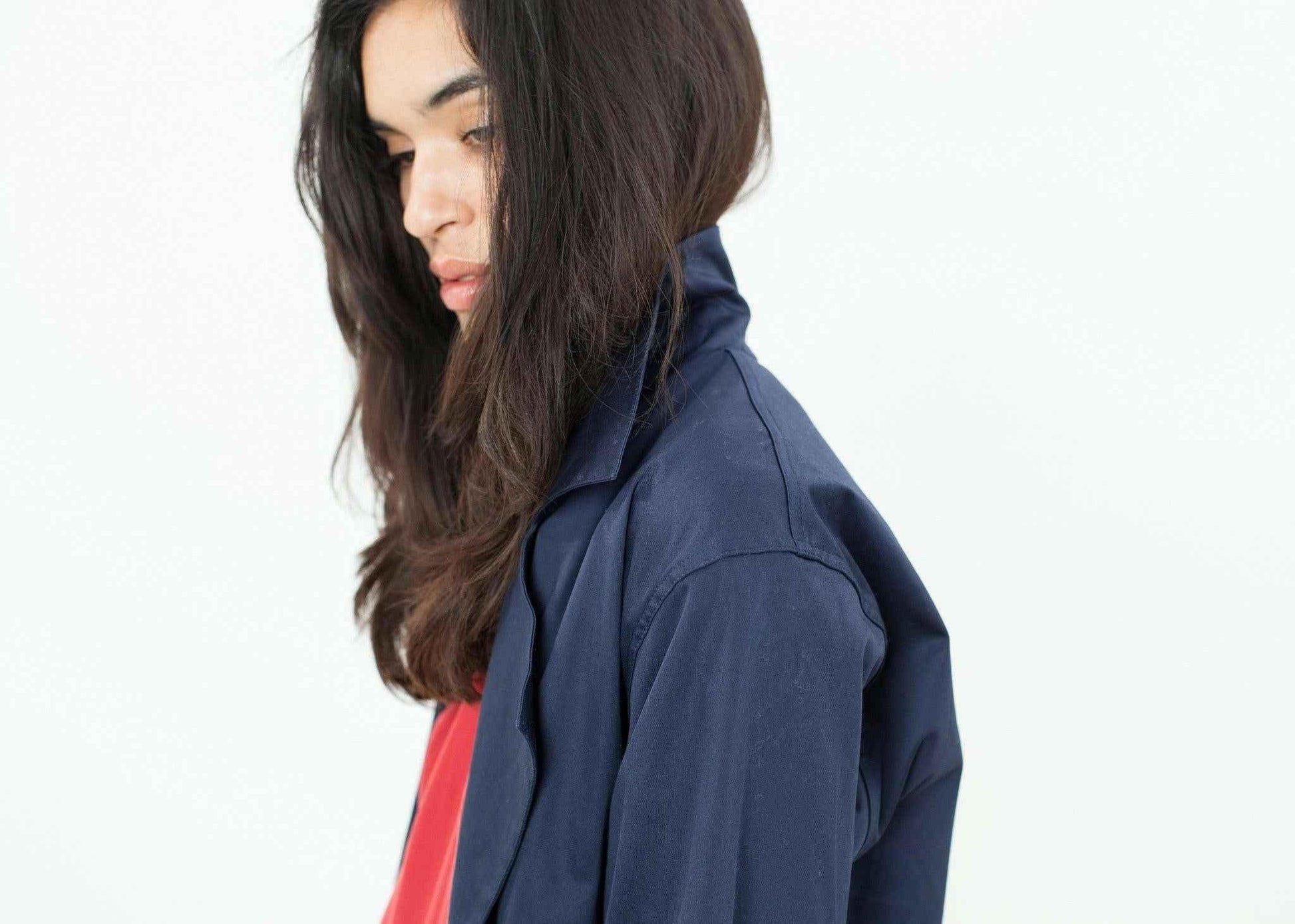 Sateen Trench in Navy.