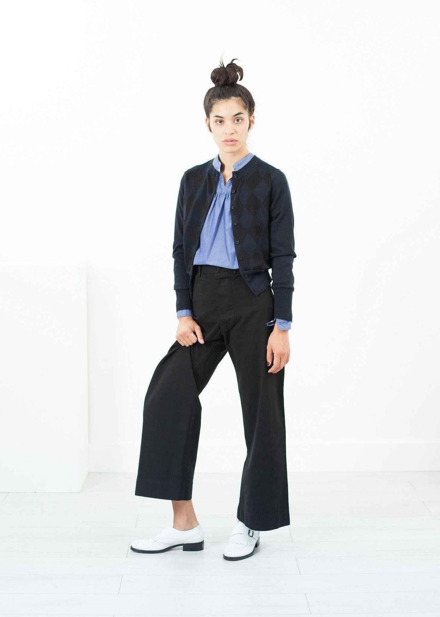 Quilt Pattern Cardigan in Black/Navy.