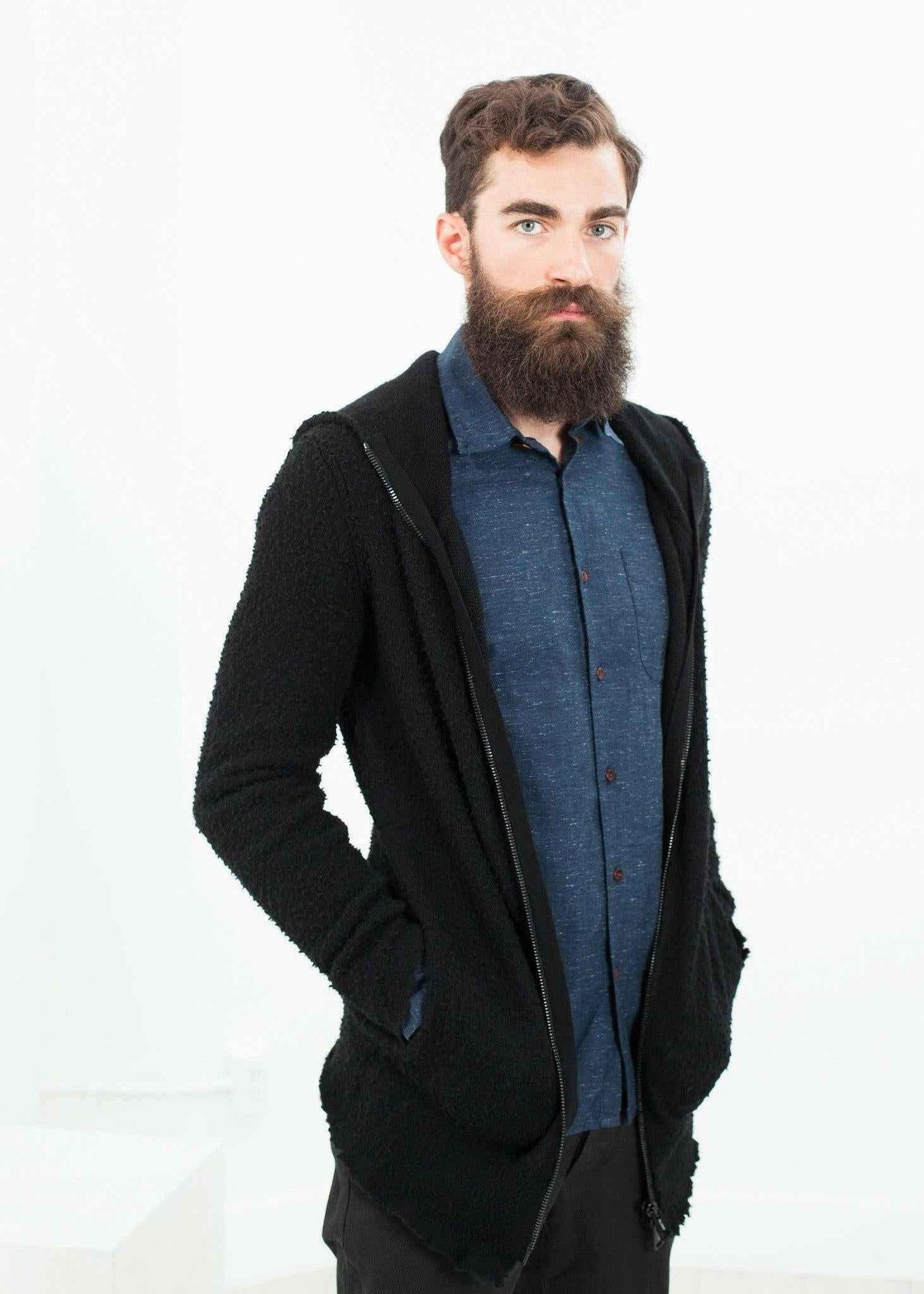 Pill Zip Sweater in Black.