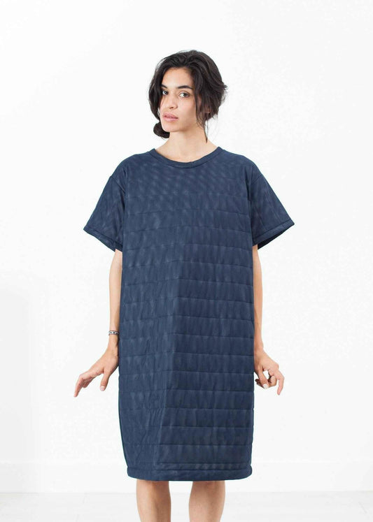 Quilted Mesh T-Shirt Dress in Navy.
