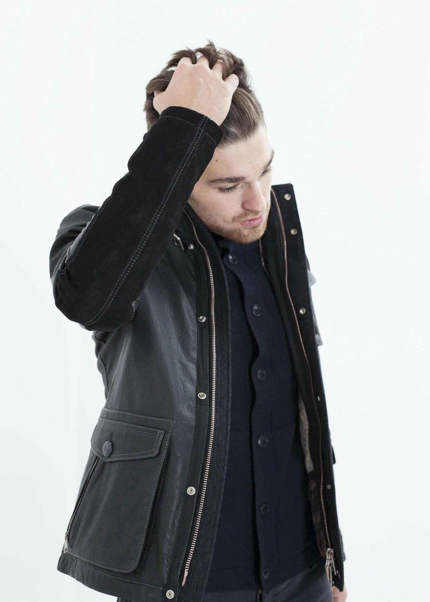 Prince Leather Field Jacket in Meteor.