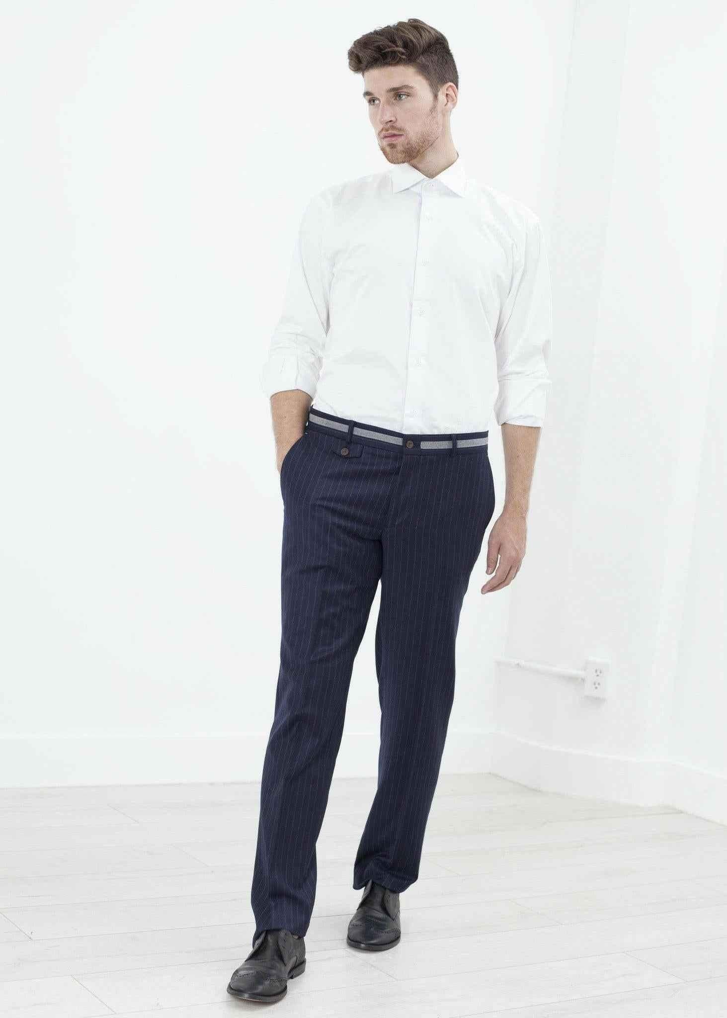 Sinclair Trouser in Navy Stripe.