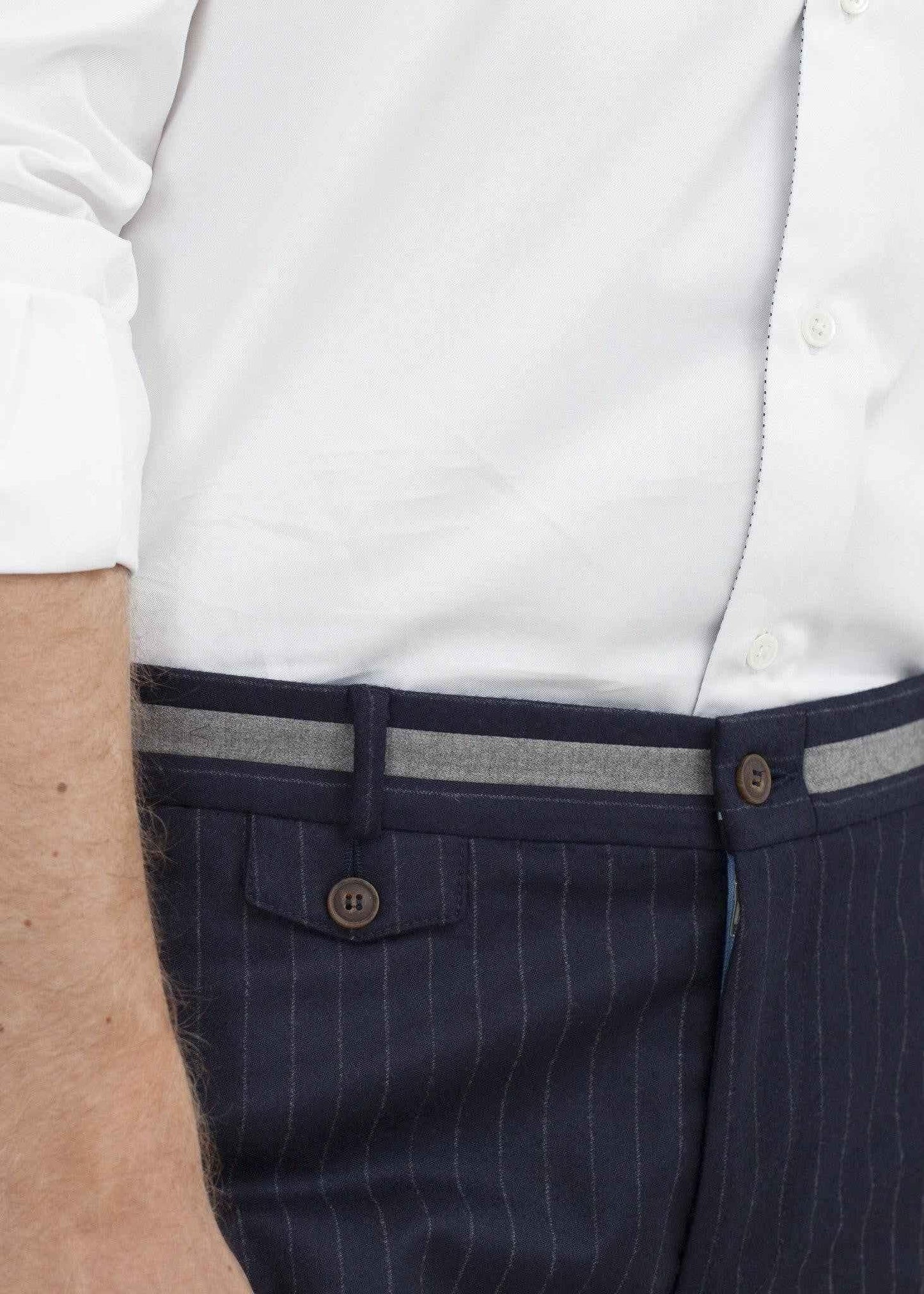 Sinclair Trouser in Navy Stripe.