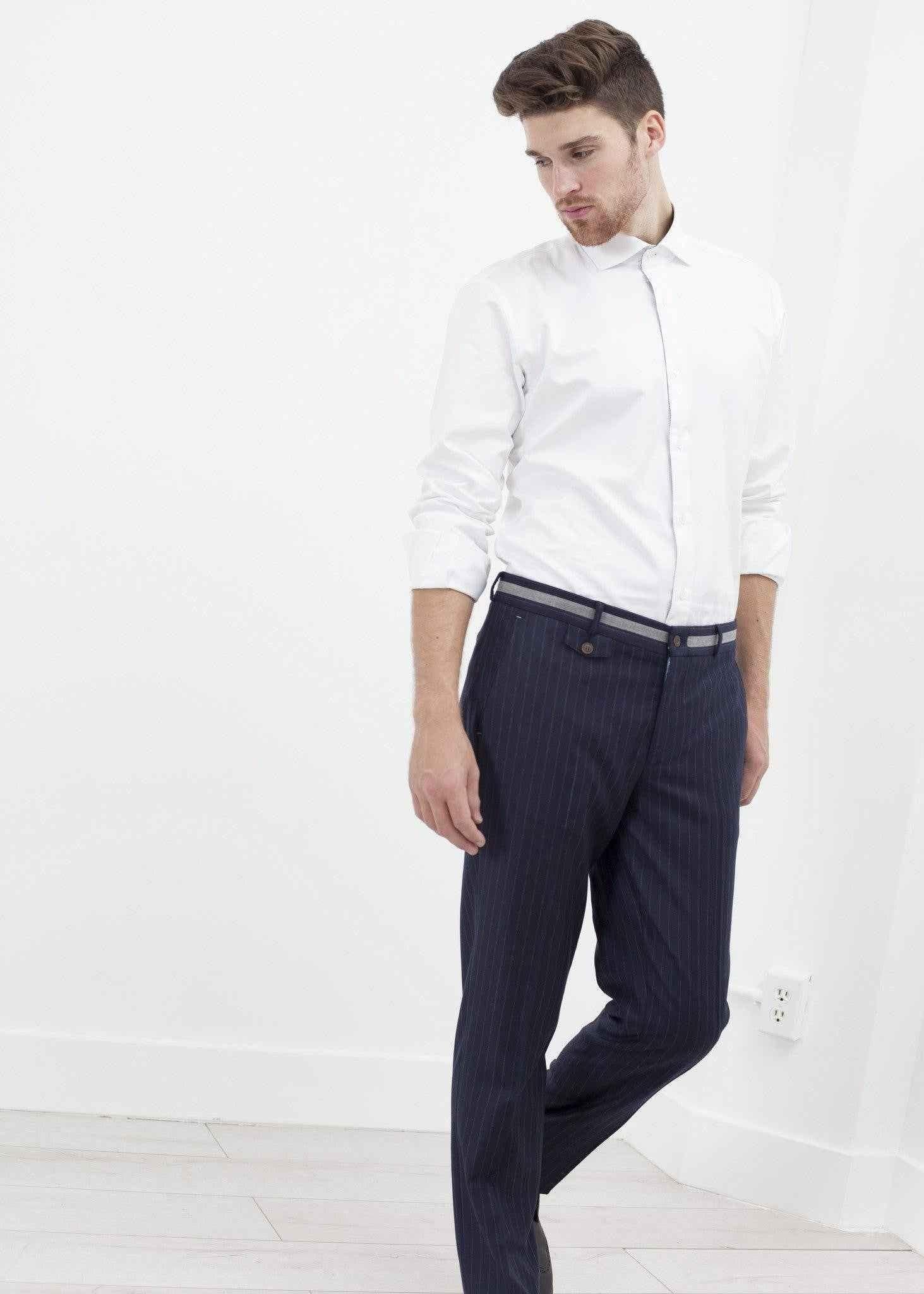 Sinclair Trouser in Navy Stripe.