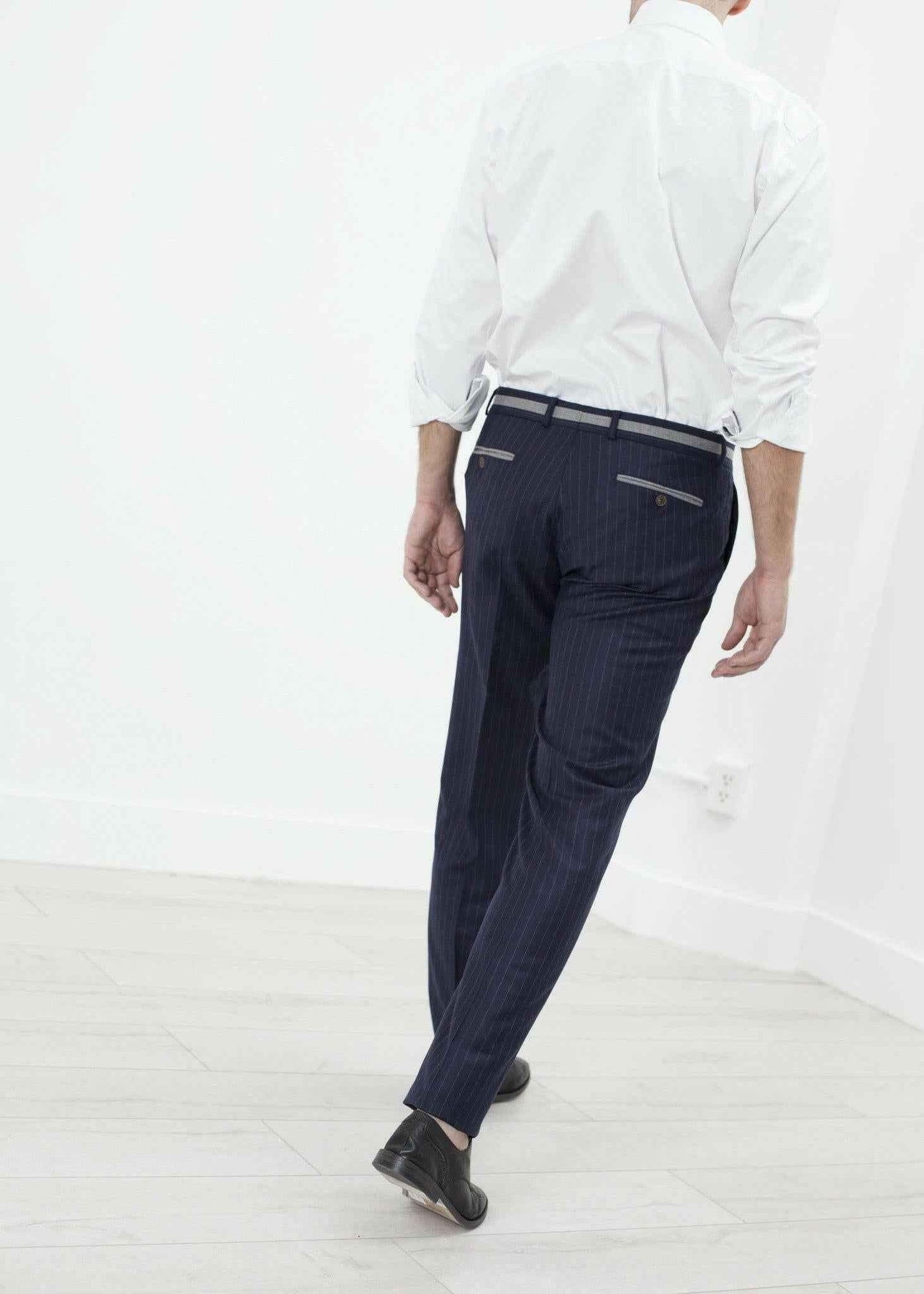Sinclair Trouser in Navy Stripe.