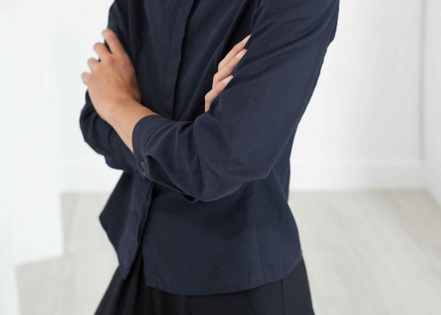 Wrinkled Tux Shirt in Navy.