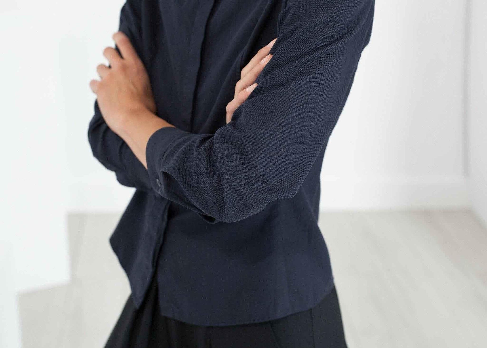 Wrinkled Tux Shirt in Navy.