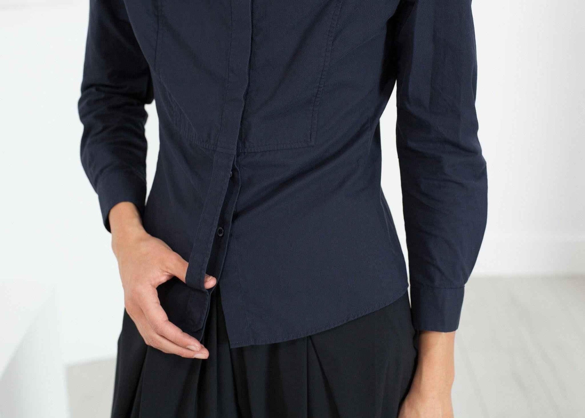 Wrinkled Tux Shirt in Navy.