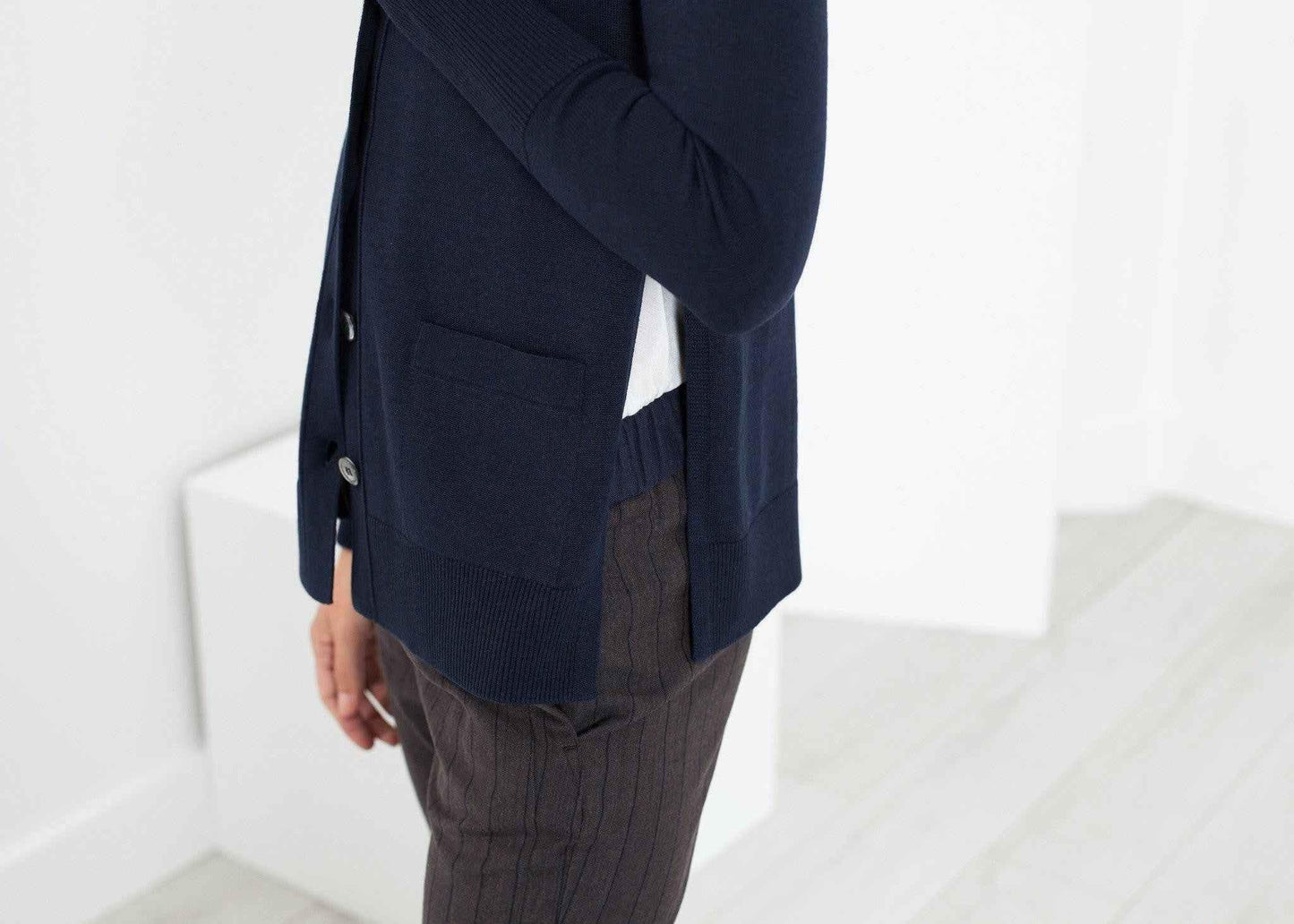Square Cardigan in Navy.