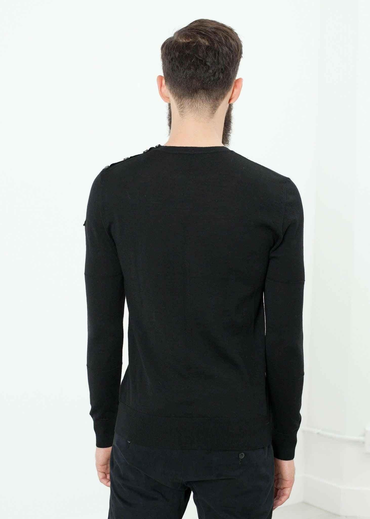 Button Shoulder Pullover in Black.