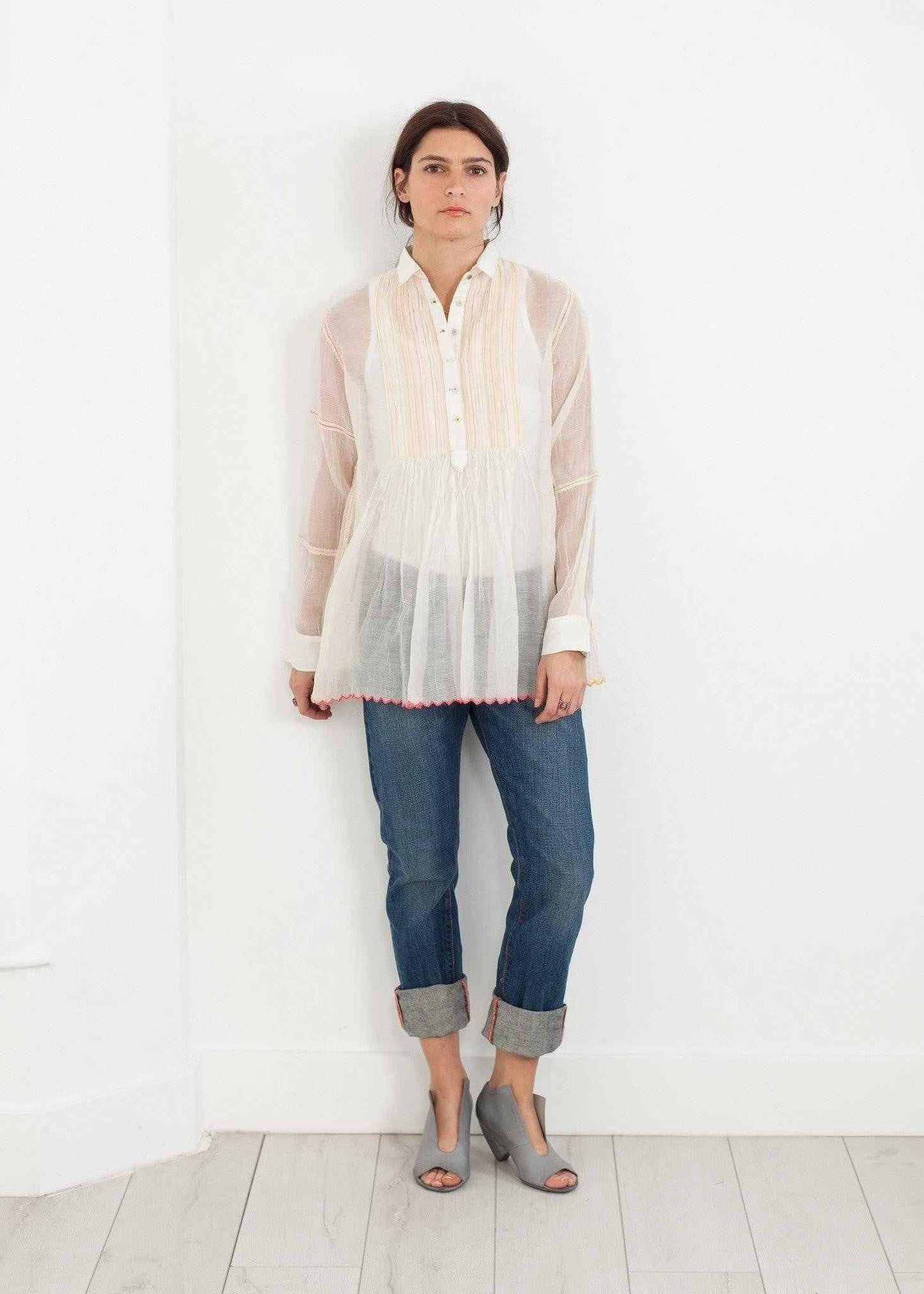 Sheer Rainbow Blouse in White.