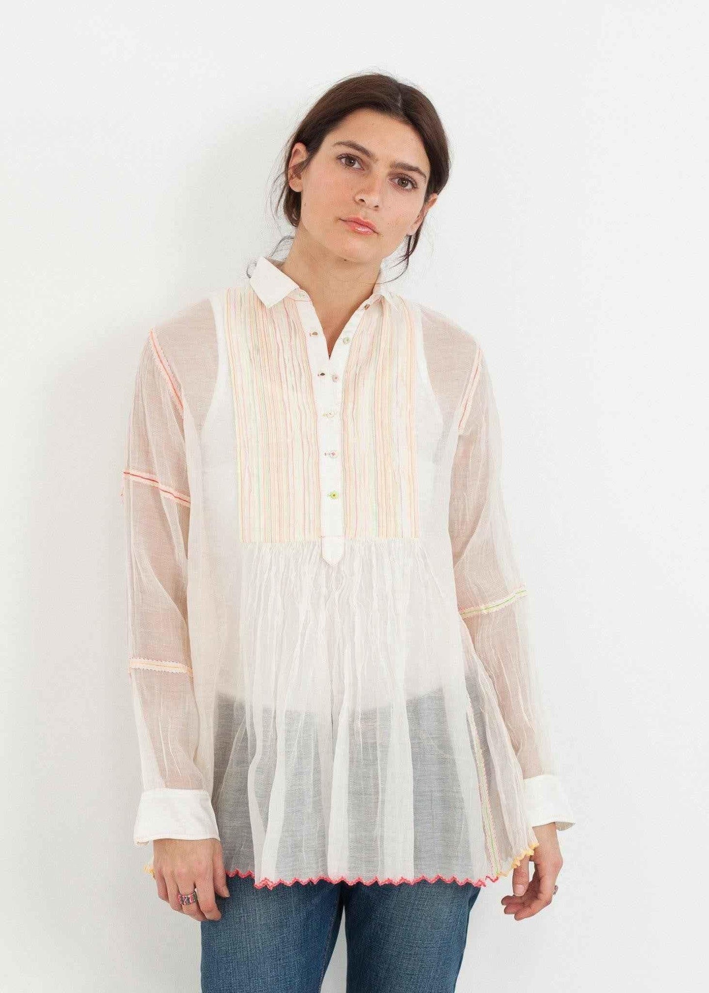 Sheer Rainbow Blouse in White.