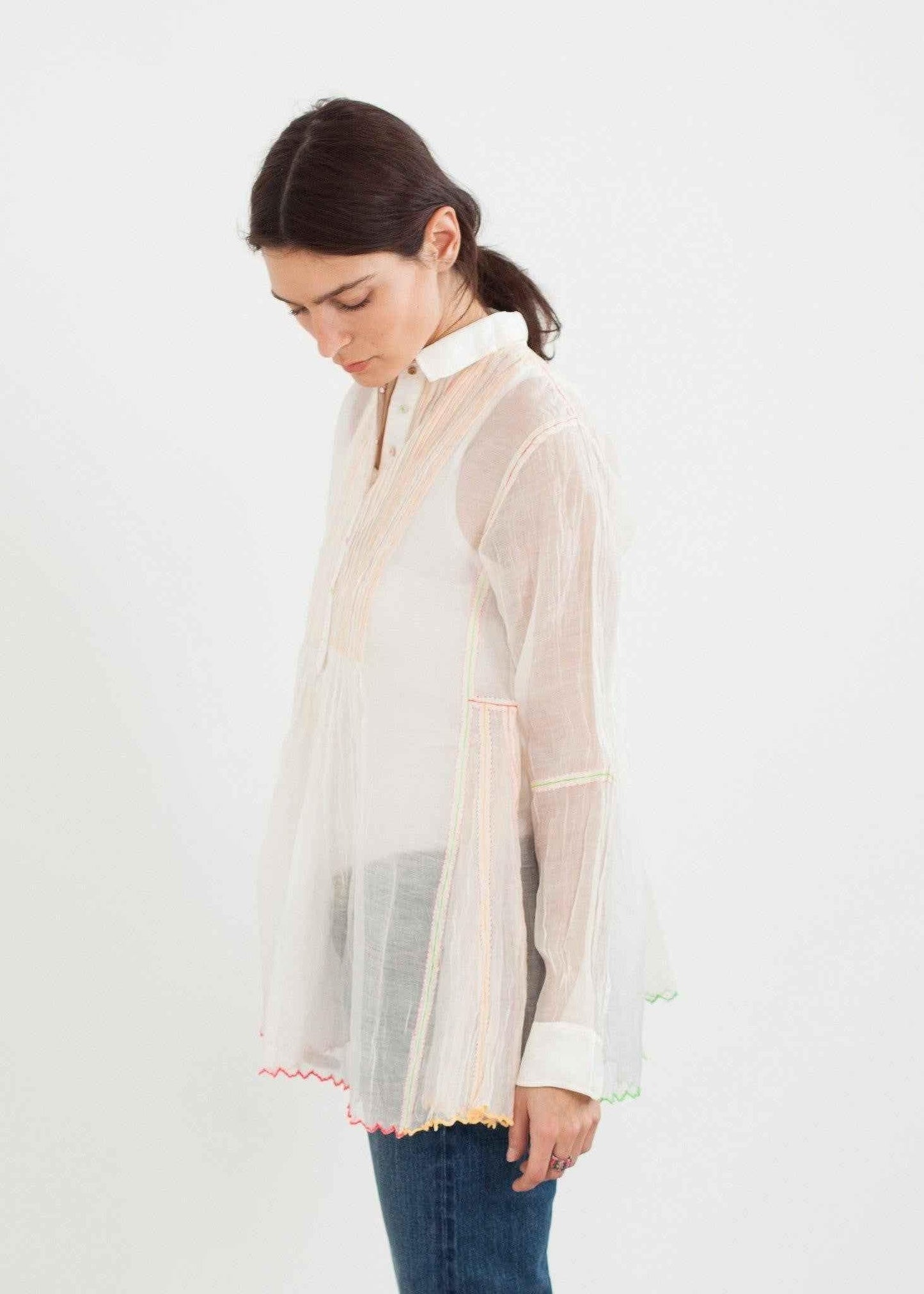 Sheer Rainbow Blouse in White.