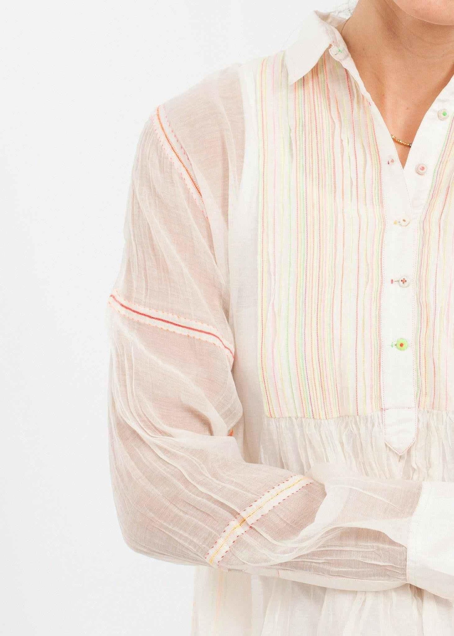 Sheer Rainbow Blouse in White.