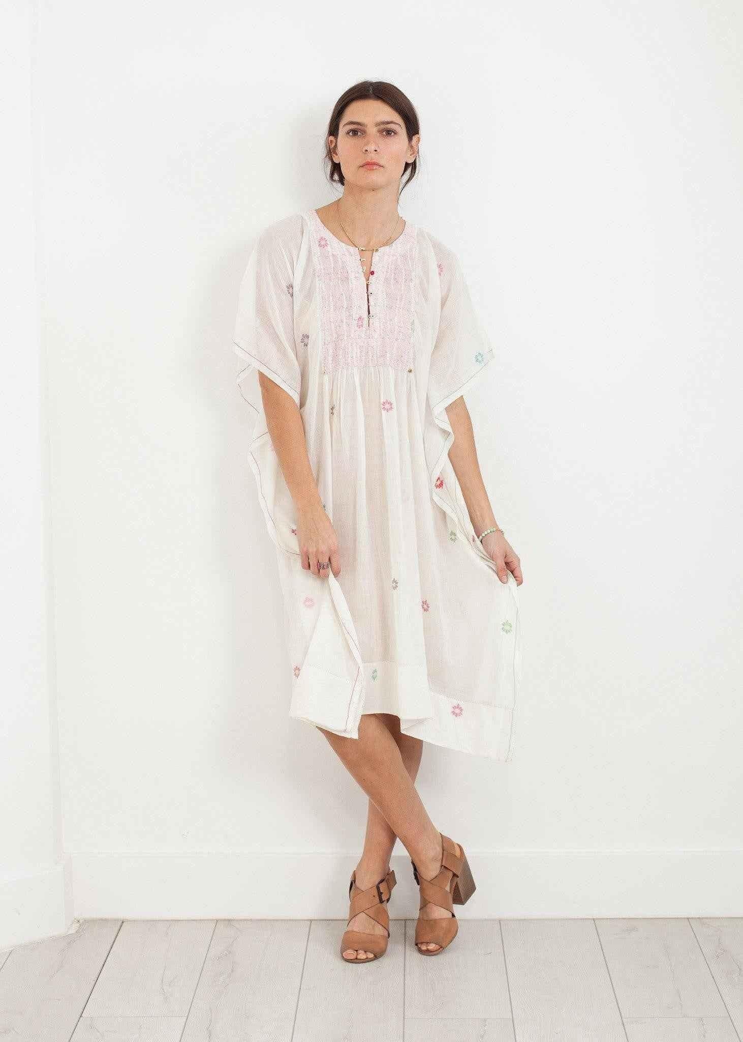 Floral Tent Dress in White.