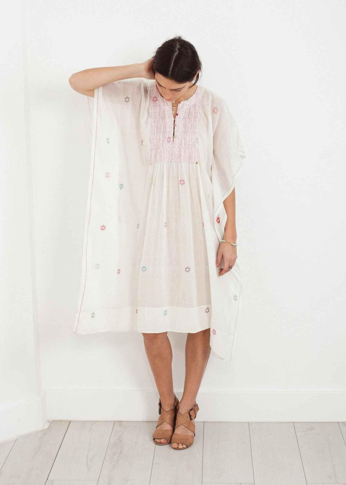 Floral Tent Dress in White.