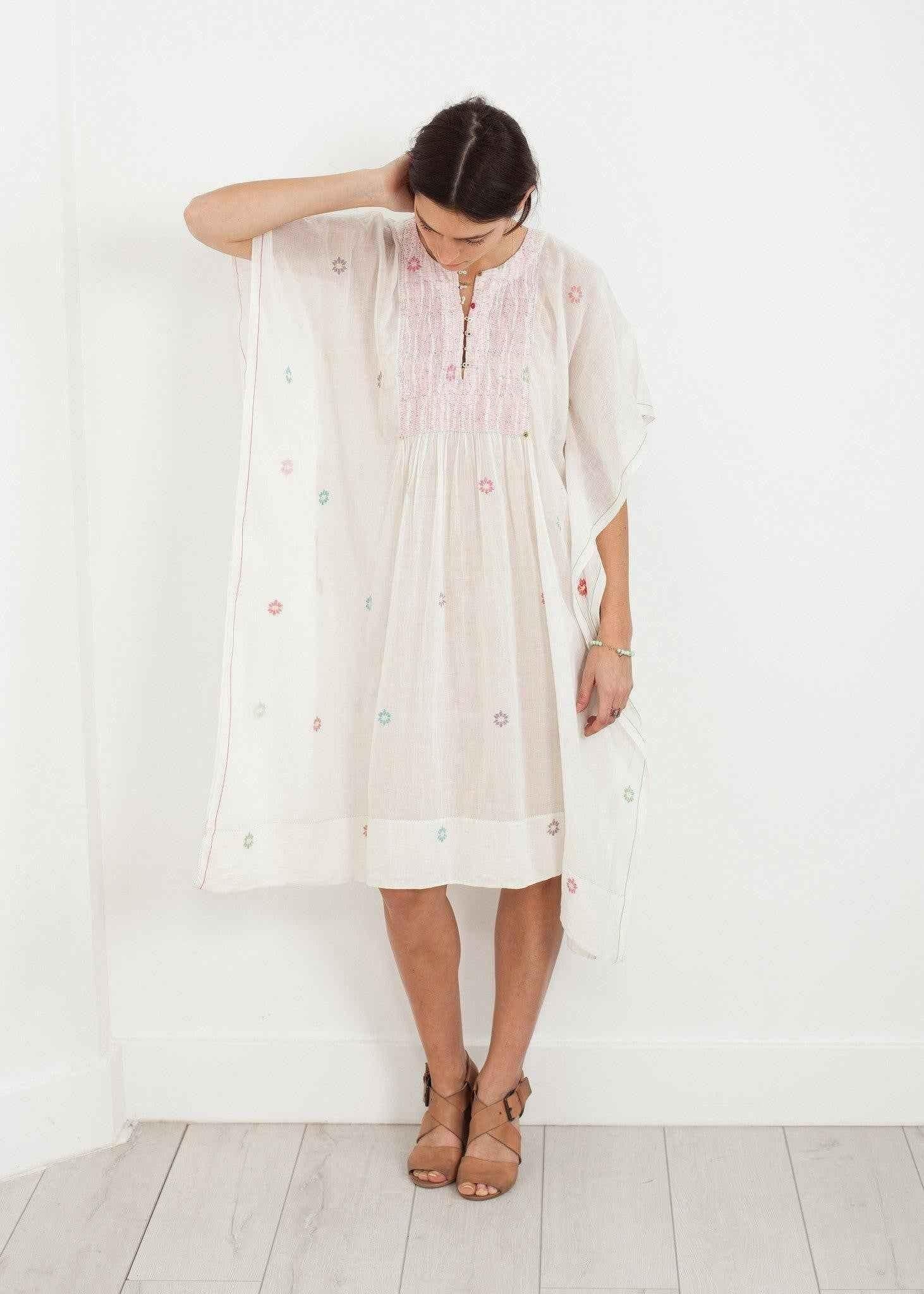 Floral Tent Dress in White.