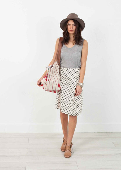 Woven Oversized Tote in Red Stripe.