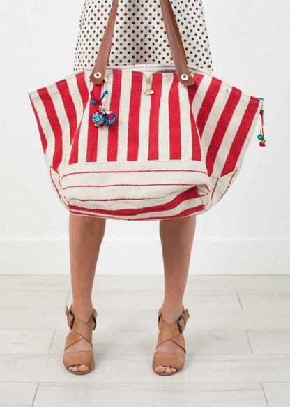 Woven Oversized Tote in Red Stripe.