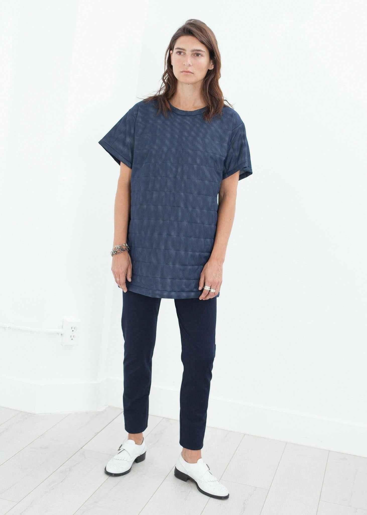 Quilted Mesh Mini Dress in Navy.