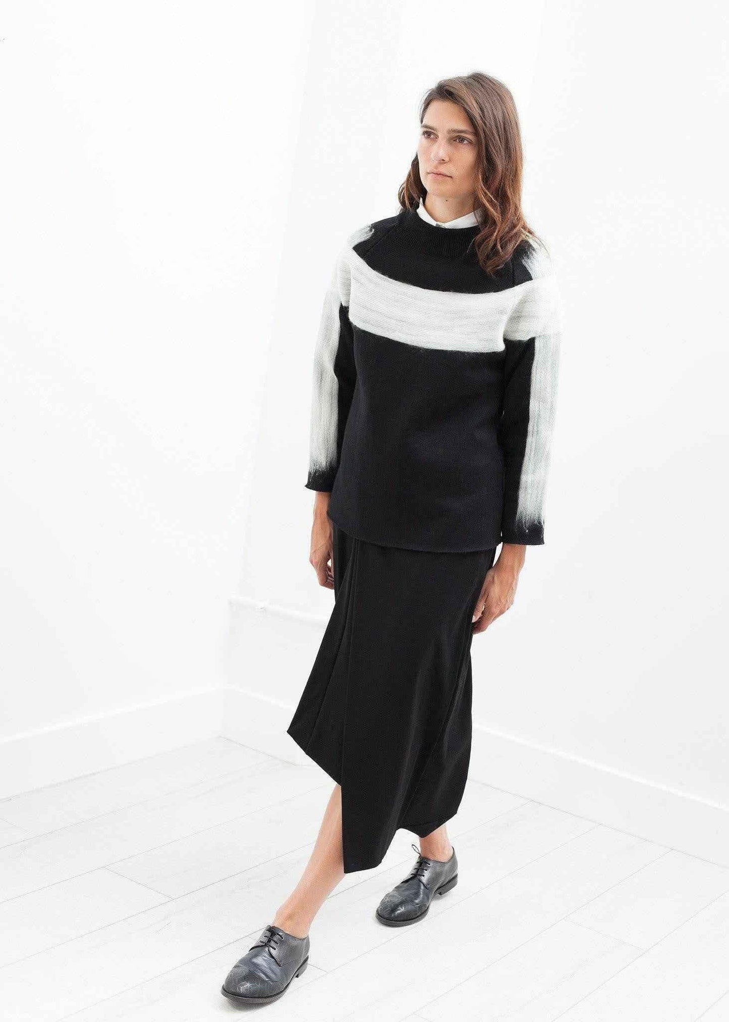 Contrast Felted Sweater in Black.