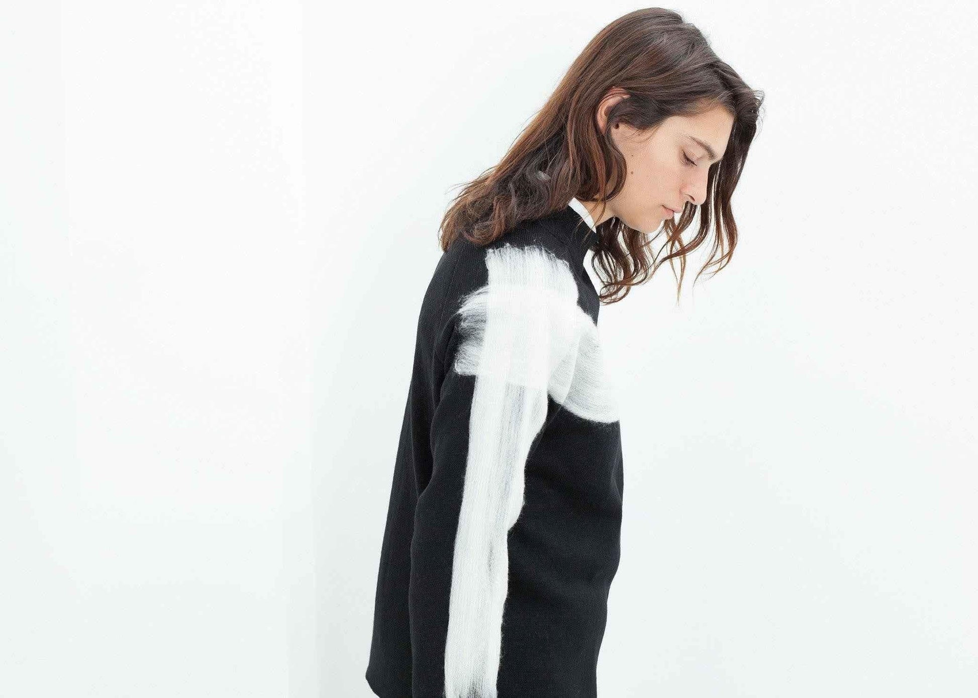 Contrast Felted Sweater in Black.