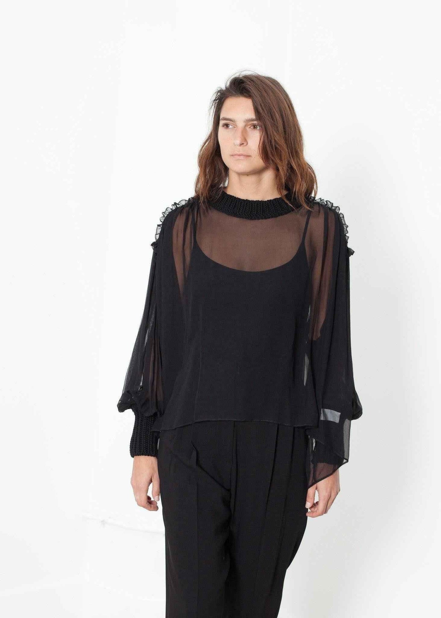 Poet Silk Sweater in Black.