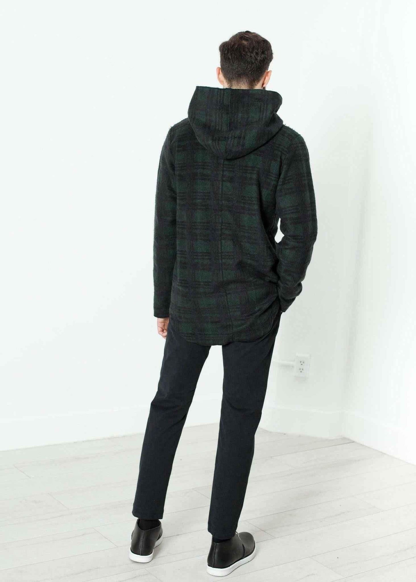 Double Breasted Hoodie in Forest Plaid.
