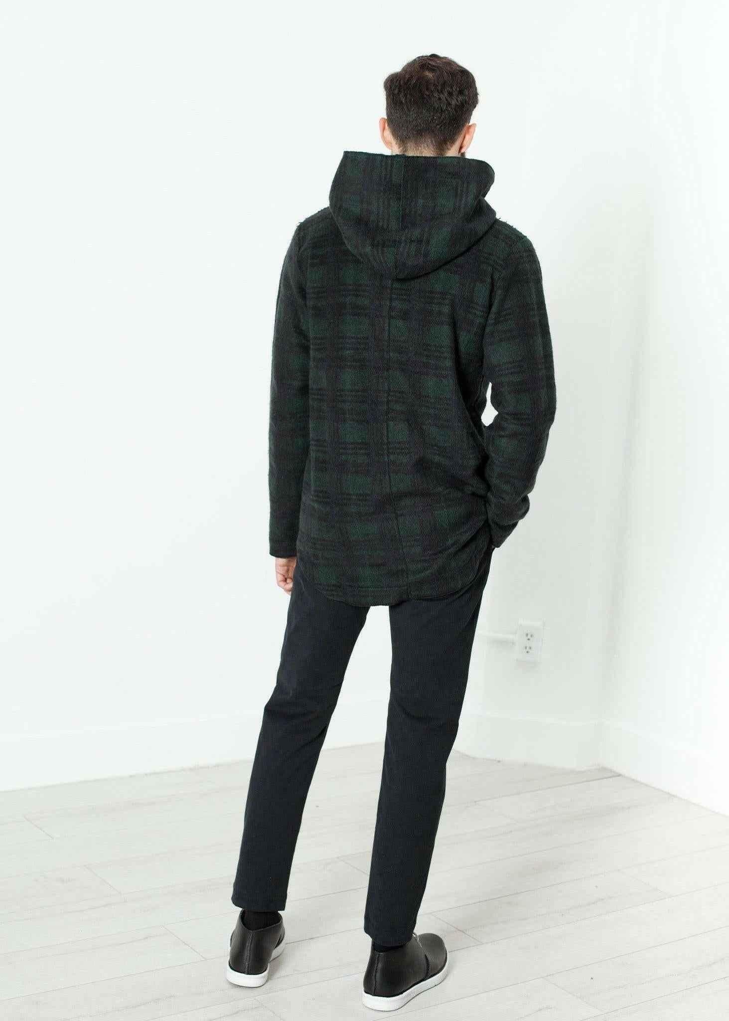 Double Breasted Hoodie in Forest Plaid.