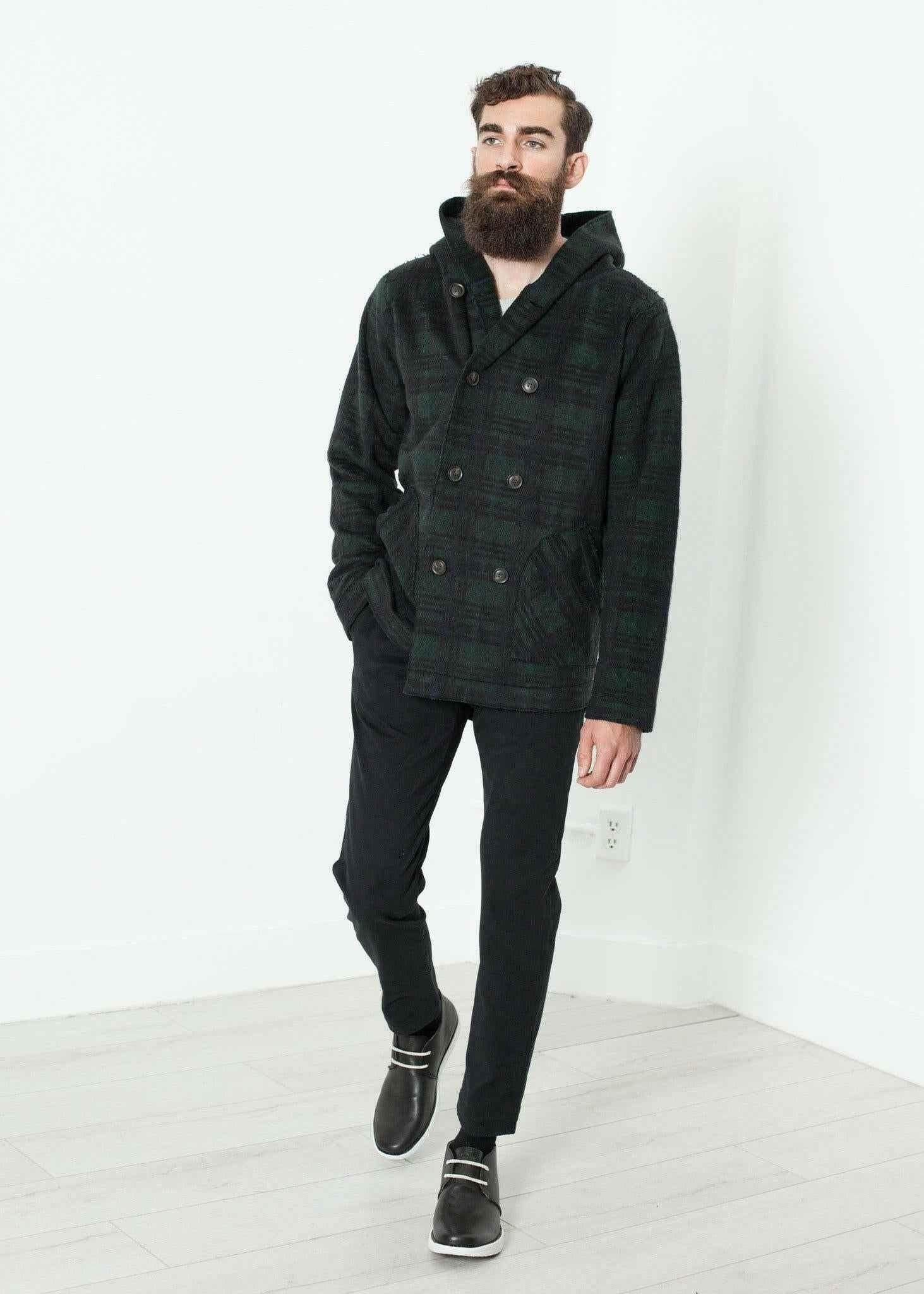 Double Breasted Hoodie in Forest Plaid.