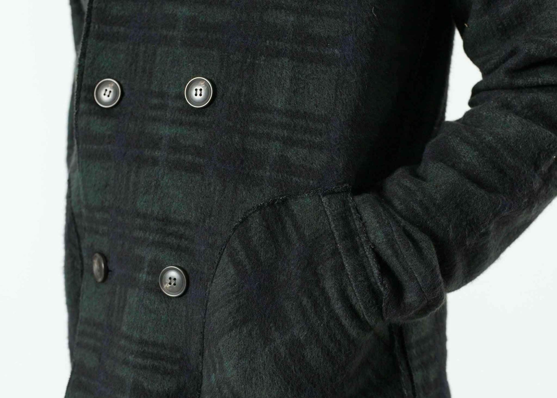 Double Breasted Hoodie in Forest Plaid.