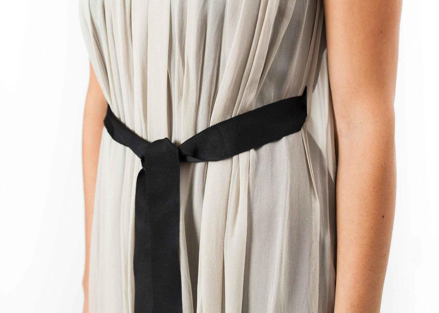 Chiffon Cape Back Dress in Sand.