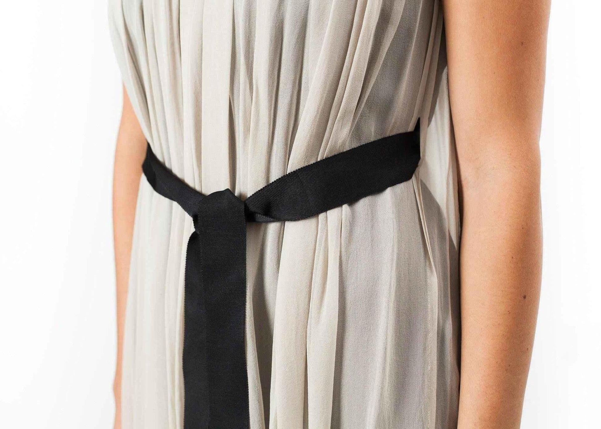 Chiffon Cape Back Dress in Sand.