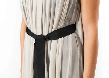 Chiffon Cape Back Dress in Sand.